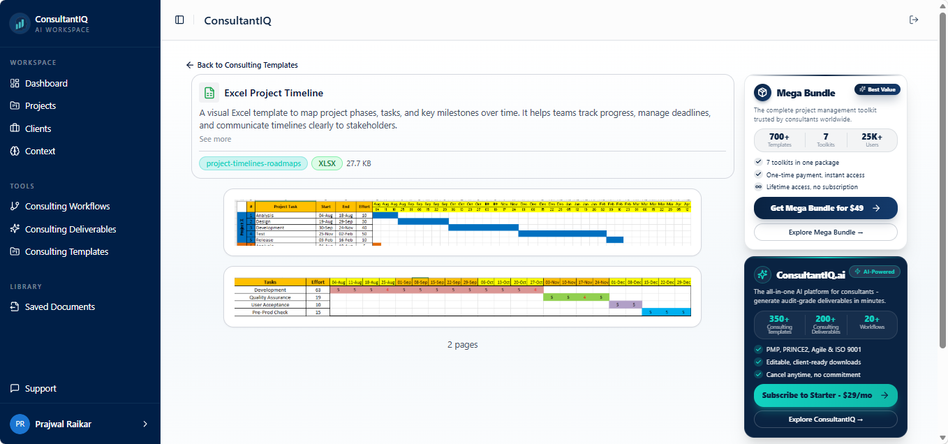 ConsultantIQ template — Excel Project Timeline