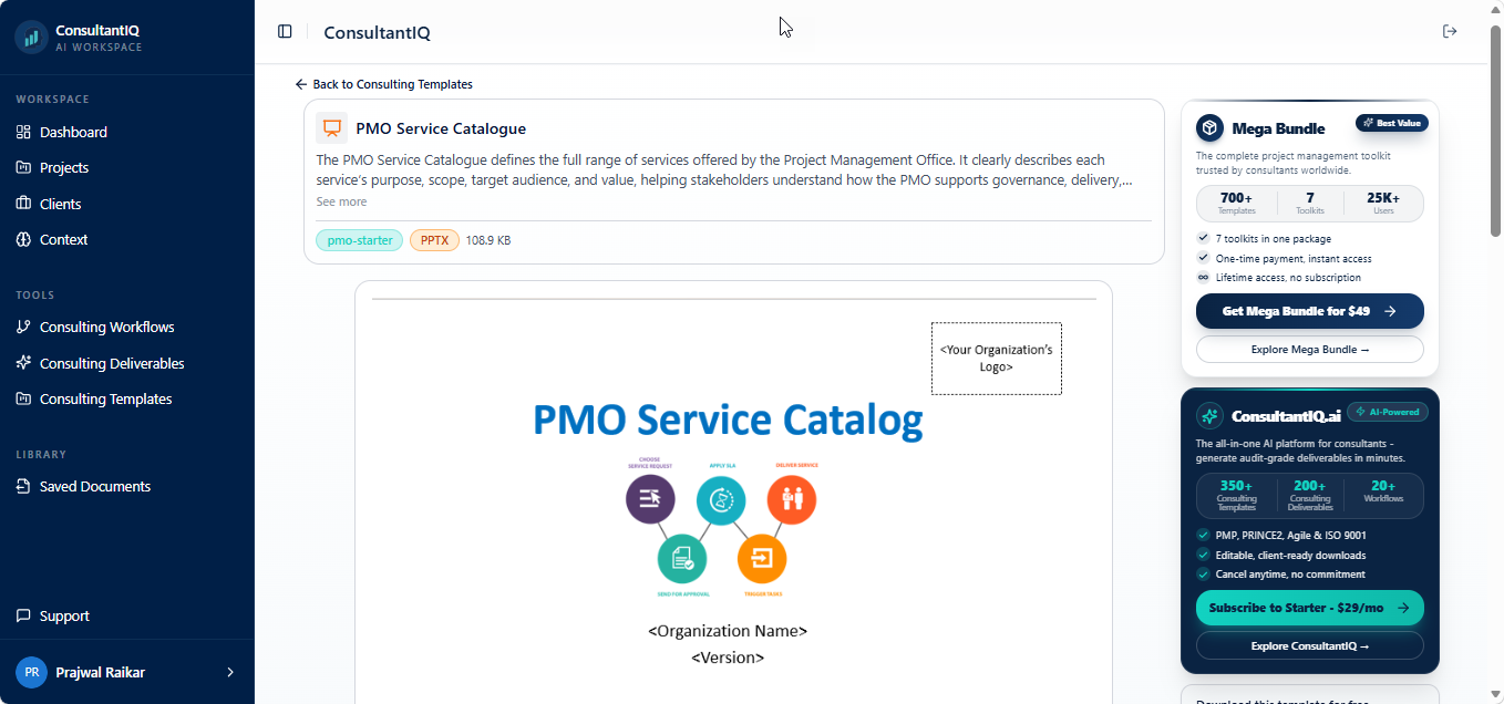 ConsultantIQ template — PMO Service Catalogue